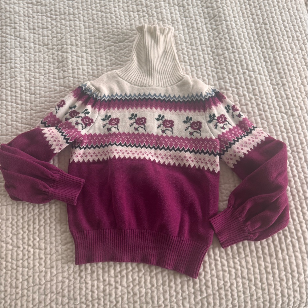 Janie and Jack Girls Maroon and Cream Knit Sweater